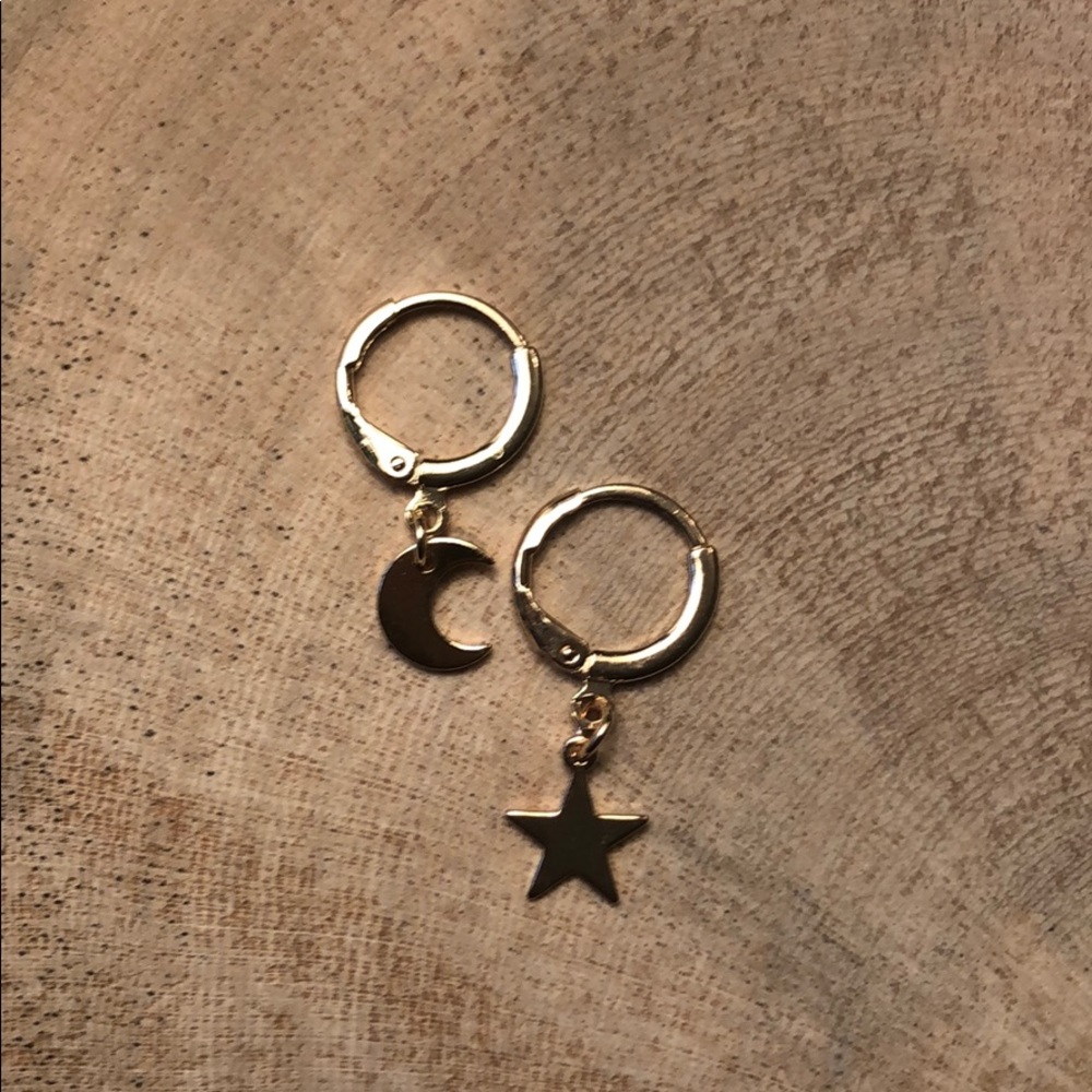 Gold Tone Dainty Moon & Star Mixed Hoop Earrings